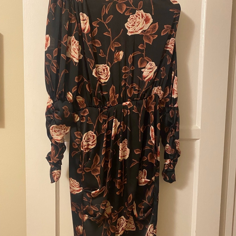 Zara Black and Pink Floral Long Sleeve Dress